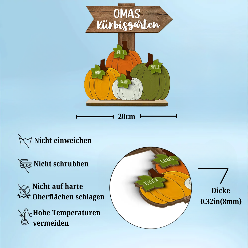 Omas Kürbisgarten Personalisierte Holzplakette mit Namen