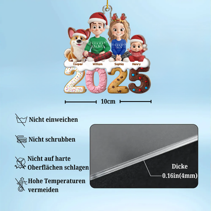 2025 Familie- Personalisierter Acrylanhänger mit Hund und Katze Christbaumschmuck mit Familie
