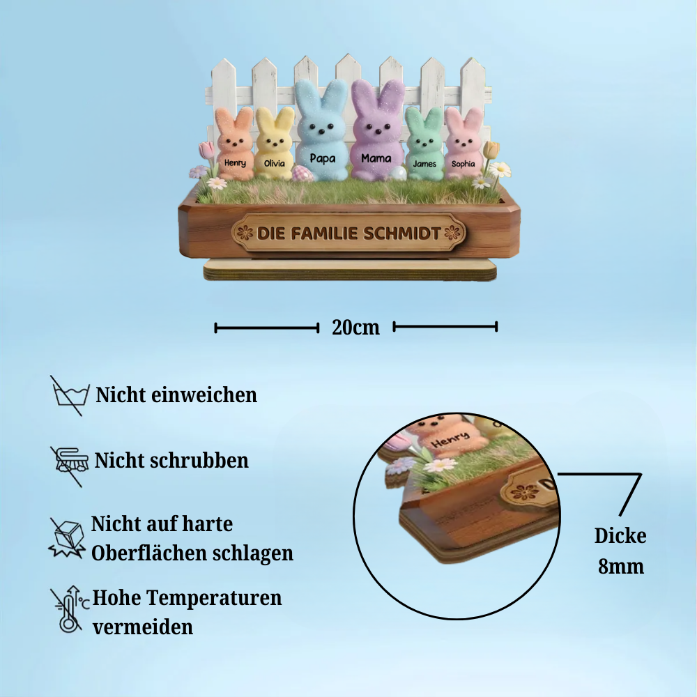 Häschenfamilie-Personalisierter Holzaufsteller mit Namen Geschenk für Opa, Oma und Mama