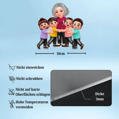 "Oma und Enkelkinder" Acryl-Kühlschrankmagnet mit Figuren und Namen