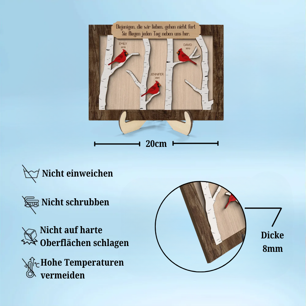 Rotkardinal - Personalisierter Holzaufsteller mit Text Trauergeschenk