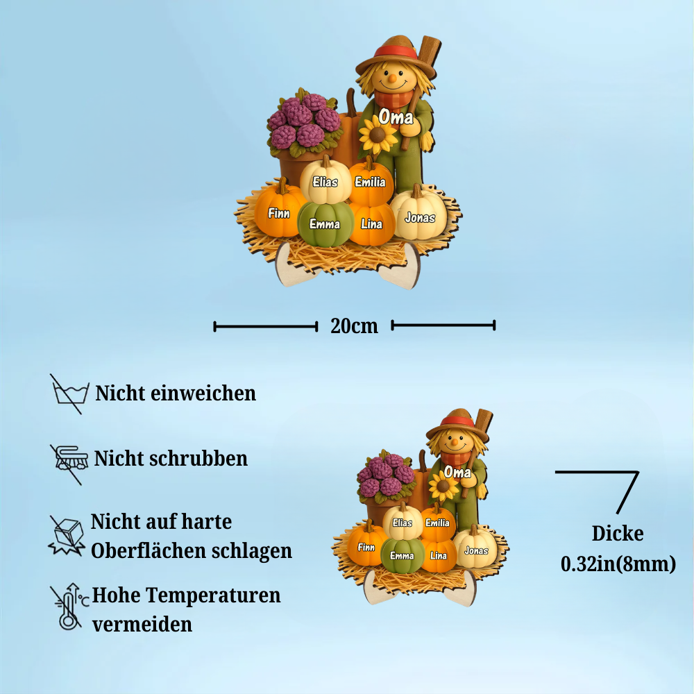 Vogelscheuche und Kürbissen Personalisierte Holztafel mit Namen