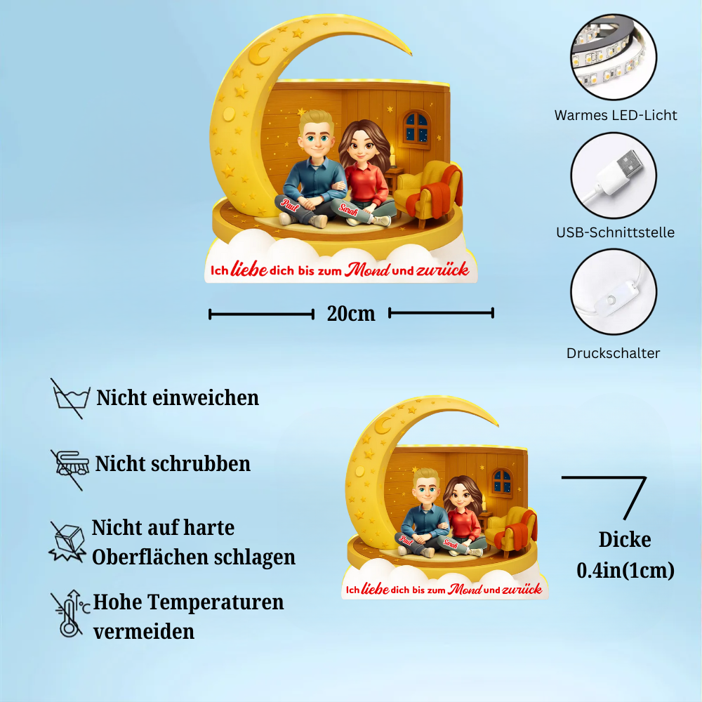 Paar unter dem Mond - Personalisierte LED-Lichtbox Geschenk für Paar