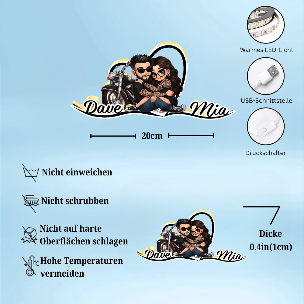 Motorradpaar-Personalisierte LED-Lichtbox mit 2 Personen und Namen Geschenk für Paar