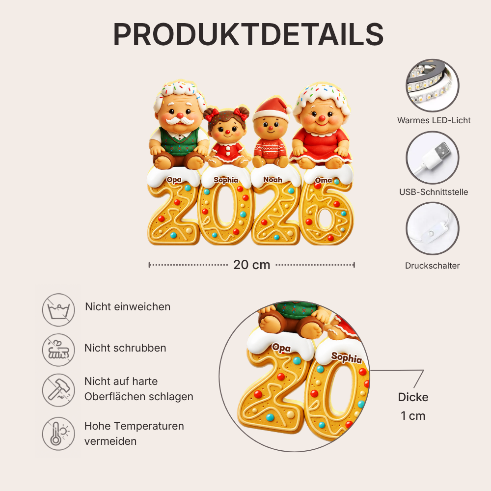 Personalisierte LED-Lichtbox 2026 – Lebkuchenmann-Familie mit Namen