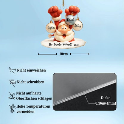 Personalisierter Acrylanhänger mit Weihnachtsmann und Ballons Christbaumschmuck mit 1-9 Namen