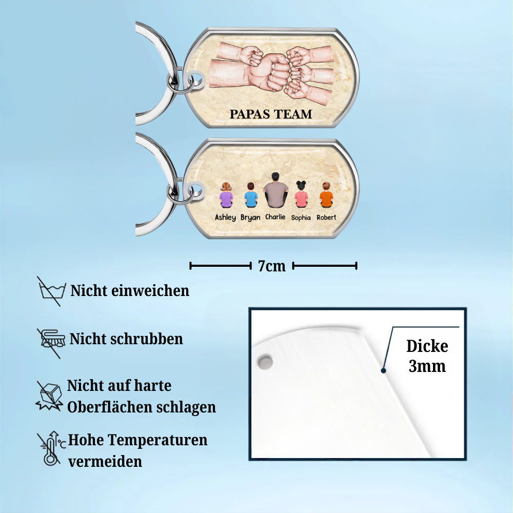 Papa und Kinder Fausstoß-Edelstahl-Schlüsselanhänger mit Expoxidharz