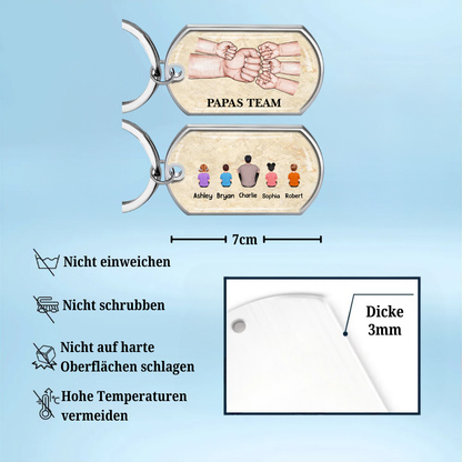 Papa und Kinder Fausstoß-Edelstahl-Schlüsselanhänger mit Expoxidharz