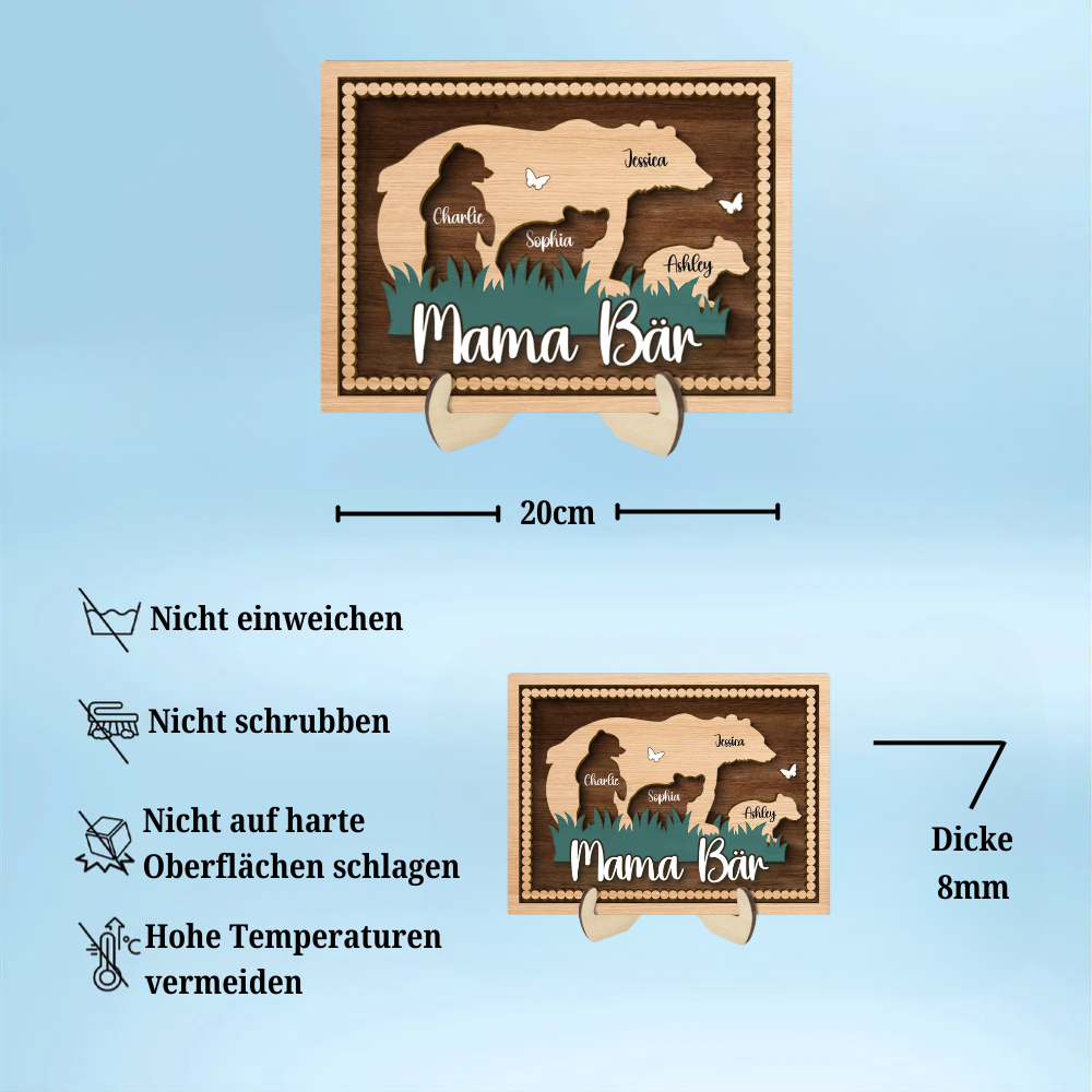 Mama Bär-Personalisierte 2-Schicht-Holztafel mit Bärenmotiv