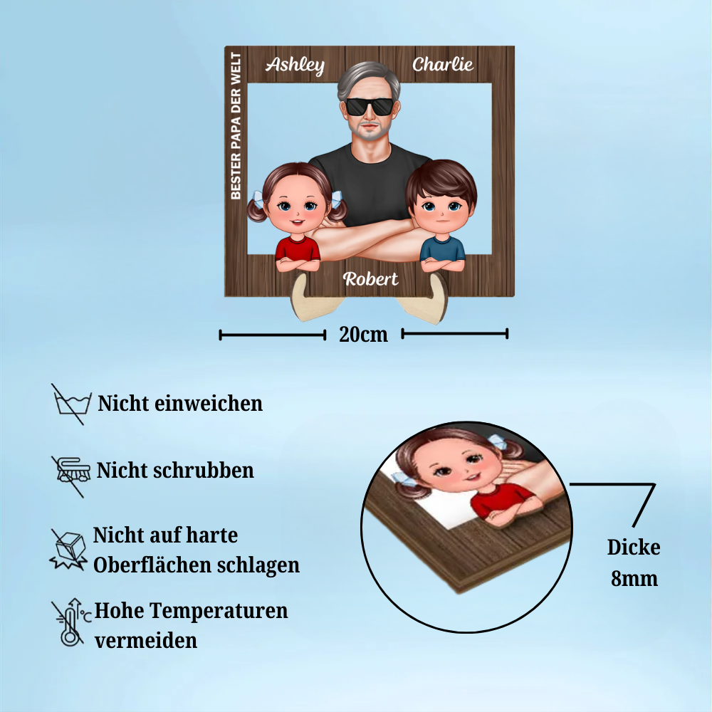 Rahmen-Personalisierte Holztafel mit Mann und Kinder Geschenk für Papa und Opa