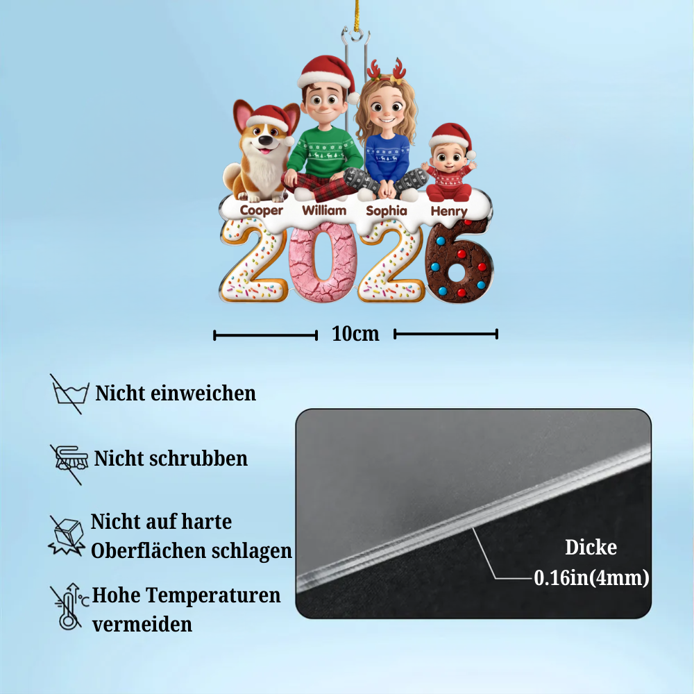 2025 Familie- Personalisierter Acrylanhänger mit Hund und Katze Christbaumschmuck mit Familie