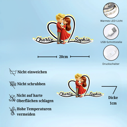 Paar in Rot Personalisieirte LED-Lichtbox mit Namen