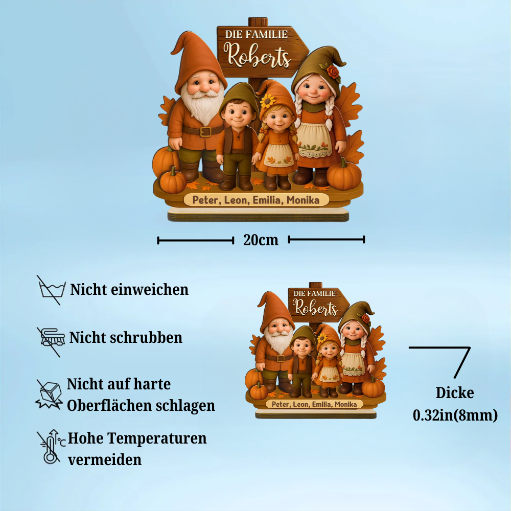 Gnomenfamilie Herbstsaison Holzplakette mit Namen