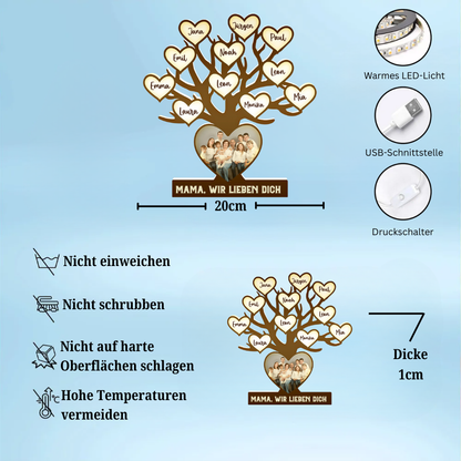 Personalisierte LED-Lichtbox mit Familienbaum Foto-Leuchtbox mit Text und Namen Geschenk für Mama und Oma