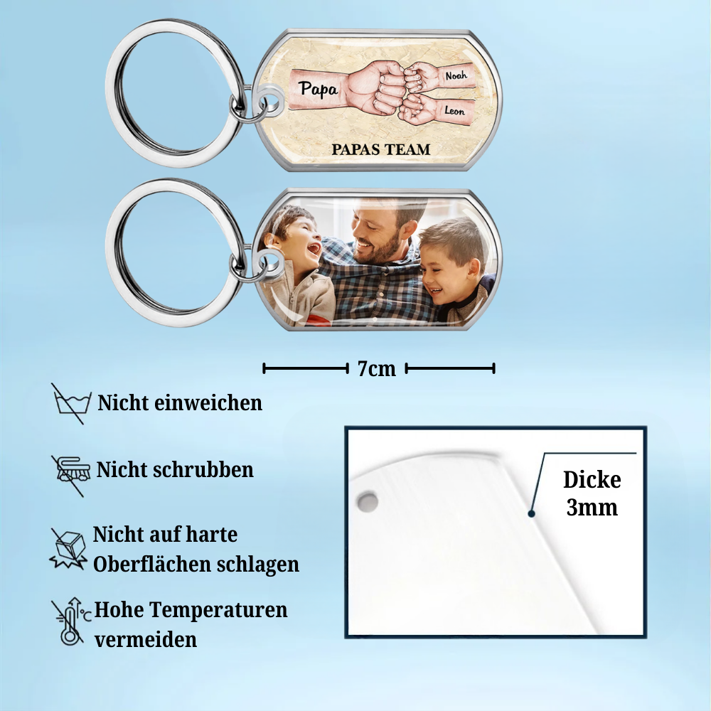 Fausstoß Foto-Edelstahl-Schlüsselanhänger mit Expoxidharz Geschenk für Papa