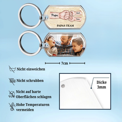 Fausstoß Foto-Edelstahl-Schlüsselanhänger mit Expoxidharz Geschenk für Papa