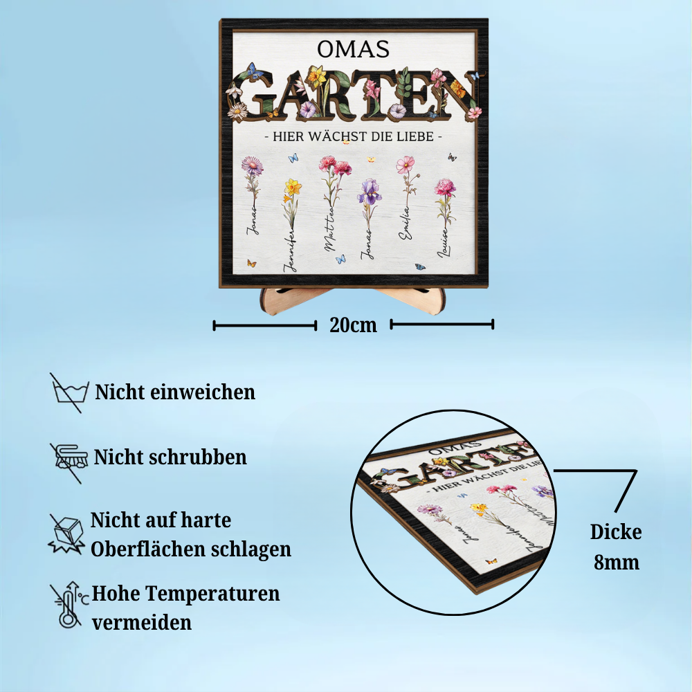 Omas Garten-Personalisierte Holzplakette mit Titel und Geburtsblumen Geschenk für Mama und Oma