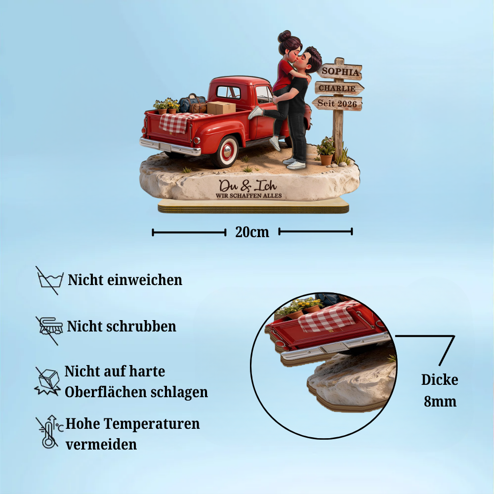 Paar und Wagen - Personalisierter Holzaufsteller mit Figuren und Text