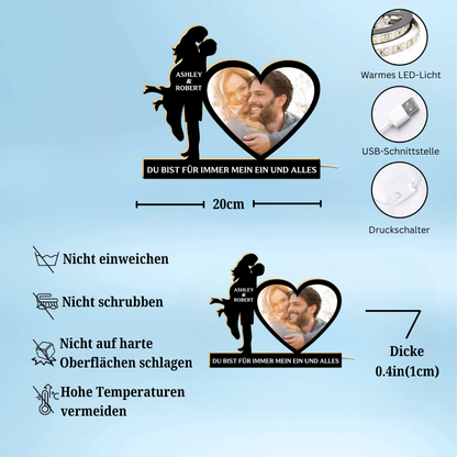 Personalisierte Lichtbox mit Foto, Namen und Spruch Geschenk für Paar