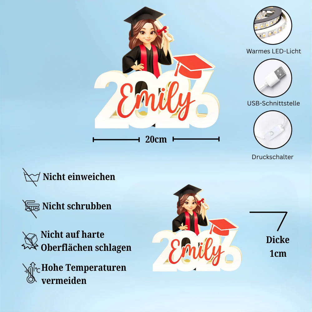 Abschlussjahrgang – Personalisierte LED-Lichtbox – Geschenk zur Graduation