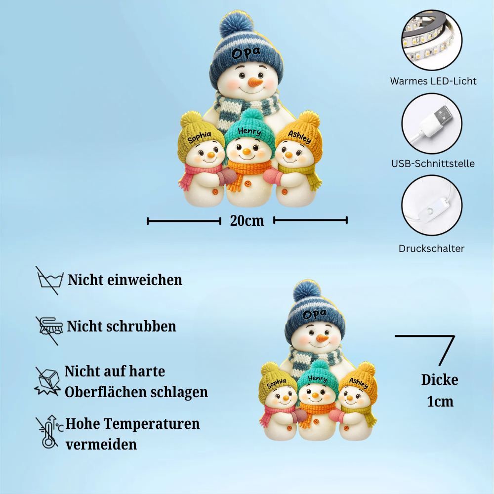 Personalisierte Schneemann-Leuchtbox – Oma, Opa & Enkelkinder