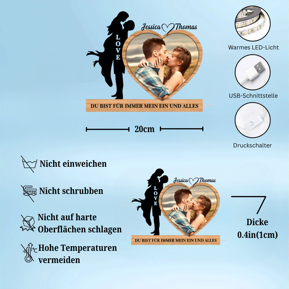 Personalisierte Herz-Lichtbox mit Foto und Spruch Geschenk für Paar
