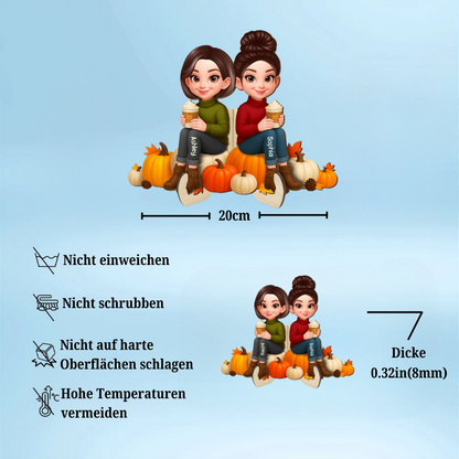 Personalisierte Holztafel mit Frauen auf Kürbissen Geschenk für Freundinnen und Schwester