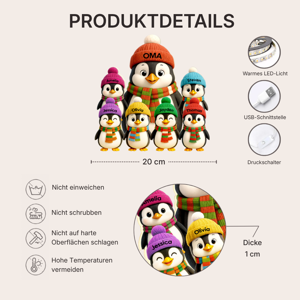 Personalisierte LED-Lichtbox für Oma – Pinguin-Motiv mit Namen