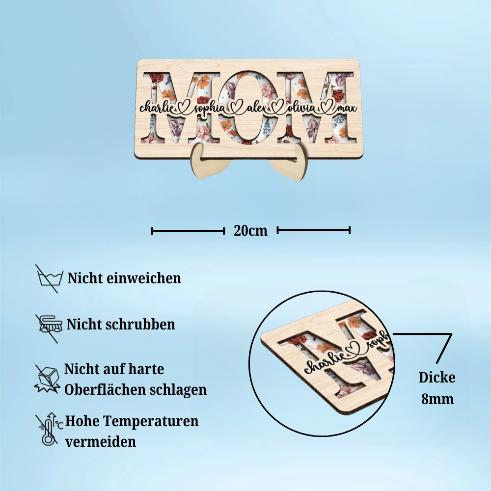 MAMA/MOM/OMA/MAMI- Personalisierter 2-lagiger Holzaufsteller mit Geburtsblumen und Namen