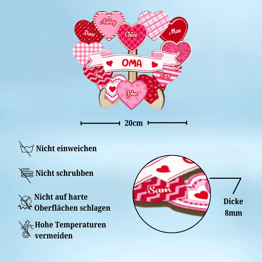 Omas Schätze-Personalisierter Holzaufsteller mit Herzen Geschenk für Mama und Oma