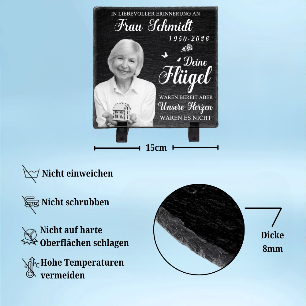 Personalisierte Schieferplatte mit Foto und Spruch zum liebevollen Gedenken Trauergeschenk