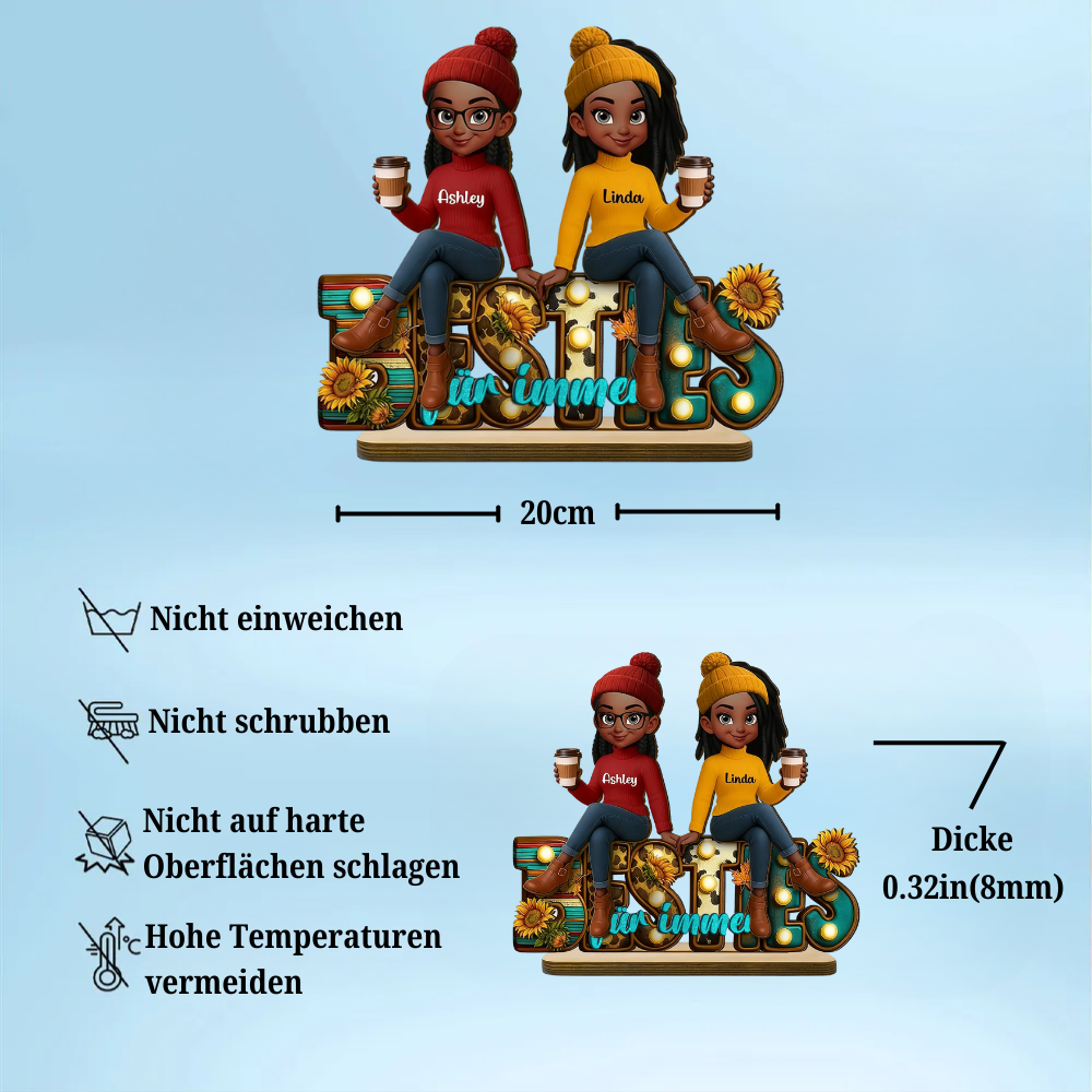 Besties für immer-Personalisierte Holztafel mit 2-6 Frauen Geschenk für Freundinnen