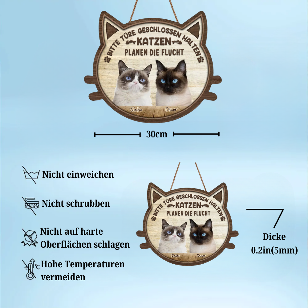 Personalisiertes Holzschild mit Katzen Dekoration für Tür