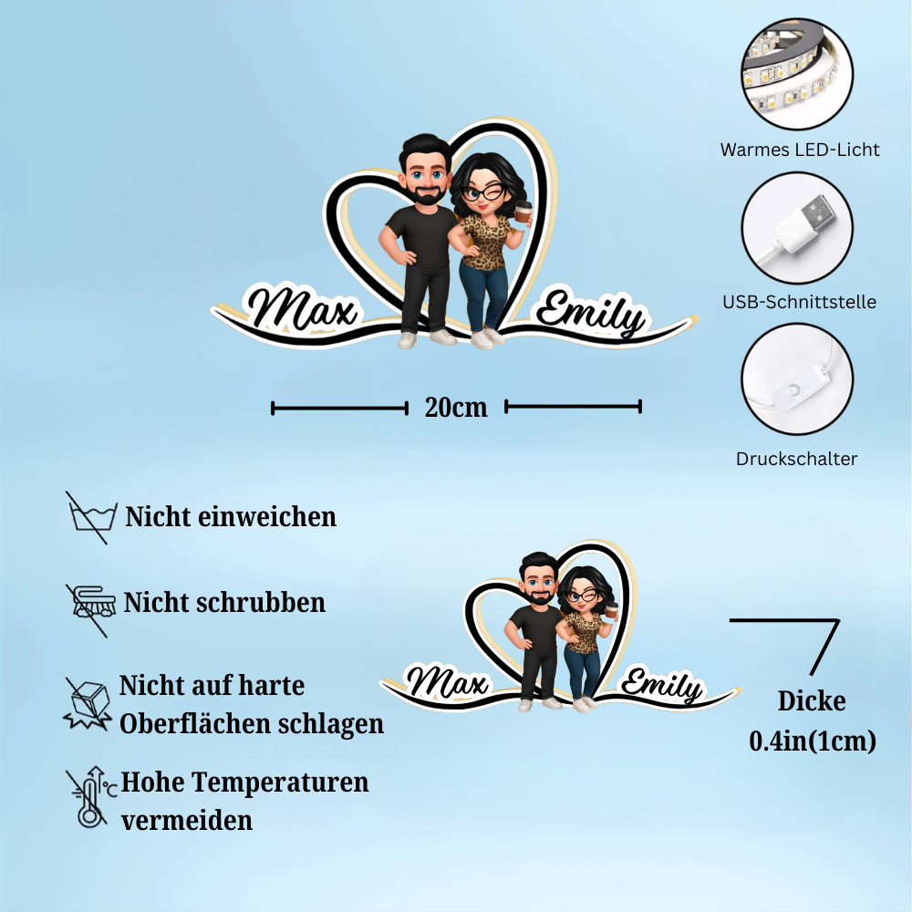 Personalisierte LED-Lichtbox mit Paar und Namen Geschenk für Paar
