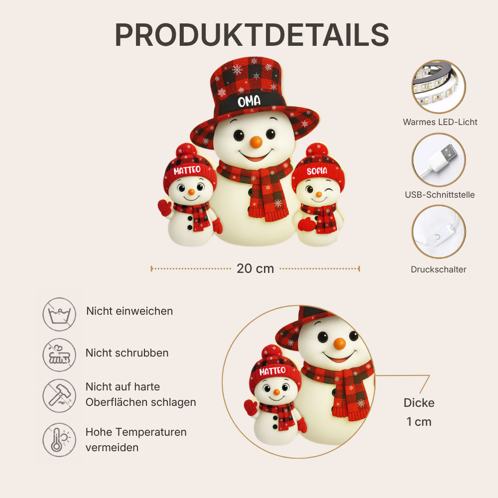 Personalisierte LED-Lichtbox für Oma – Schneemann-Motiv mit Namen