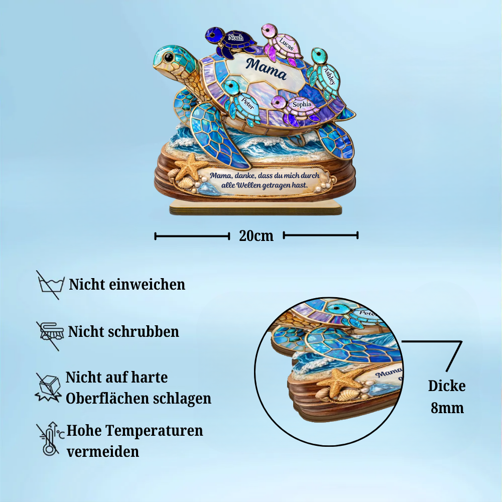Schildkrötenmama/-oma mit Kindern-Personalisierter Holzaufsteller mit Namen und Text