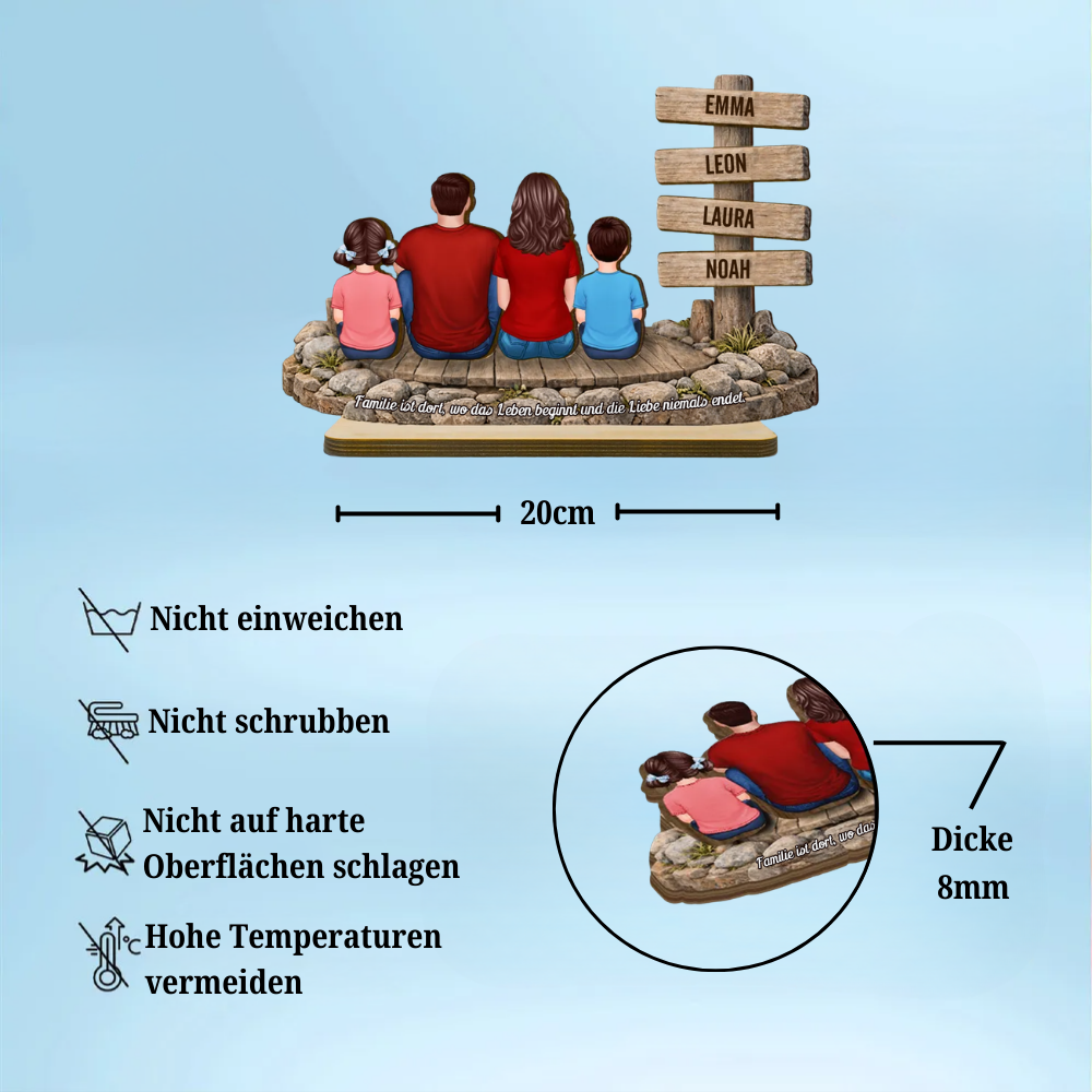 Personalisierter Holzaufsteller mit Familie und Text