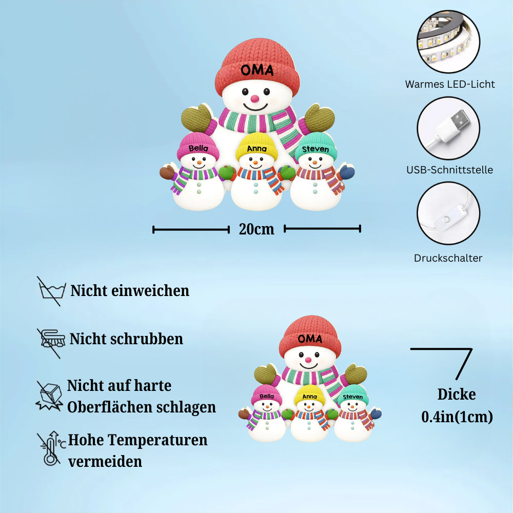 „Weihnachten mit Oma & Opa – Enkelkinder Schneemann Familie“ Personalisierte LED-Lichtbox