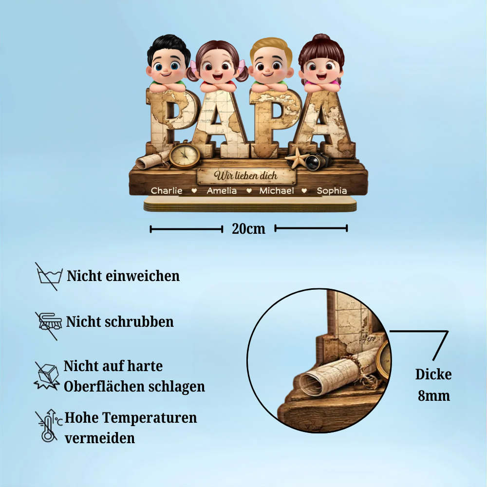 PAPA Personalisierter Holzaufsteller mit Kinder Geschenk für Vater