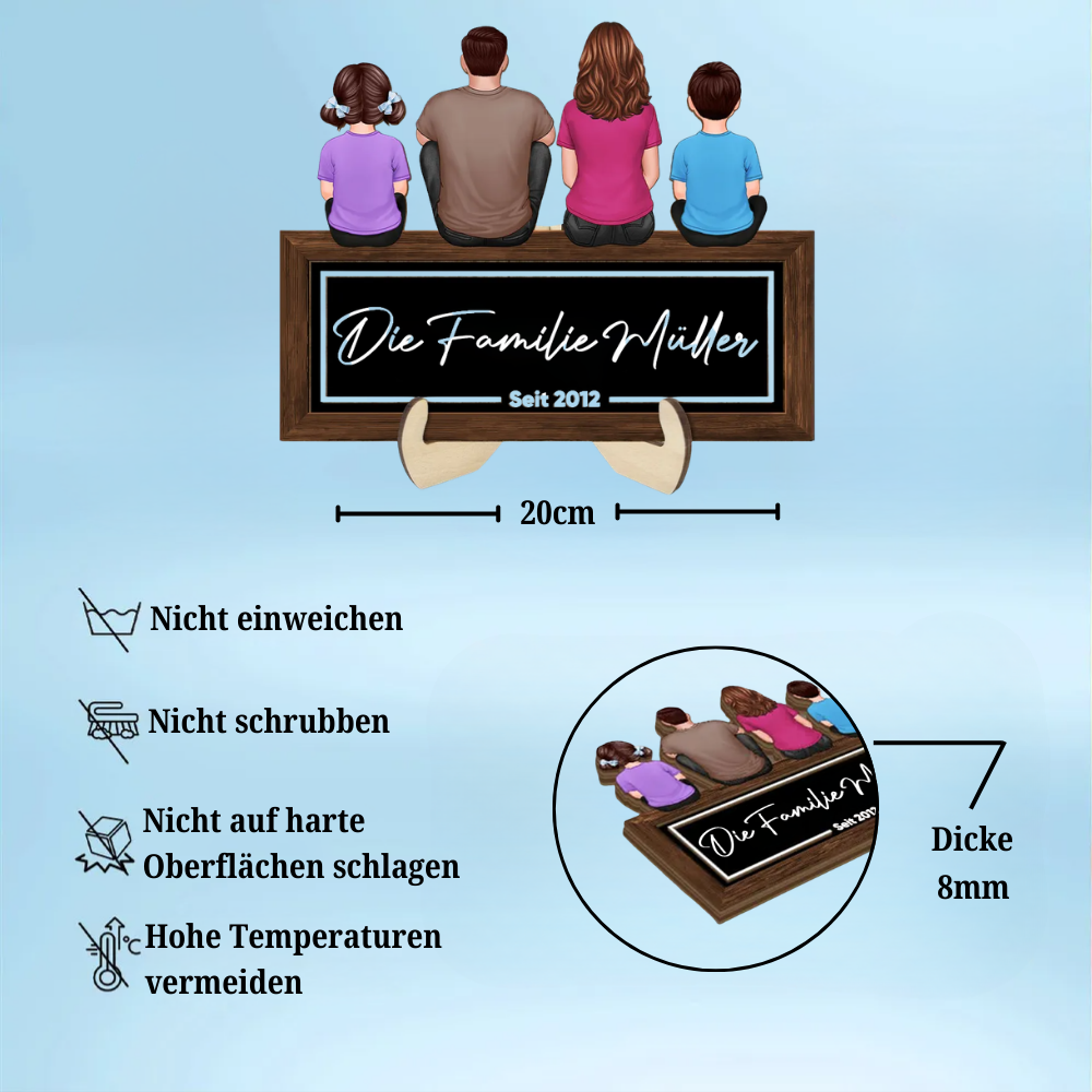 Personalisierter Holzaufsteller mit Familienmitglieder Holztafel mit Personen, Hund und Katze