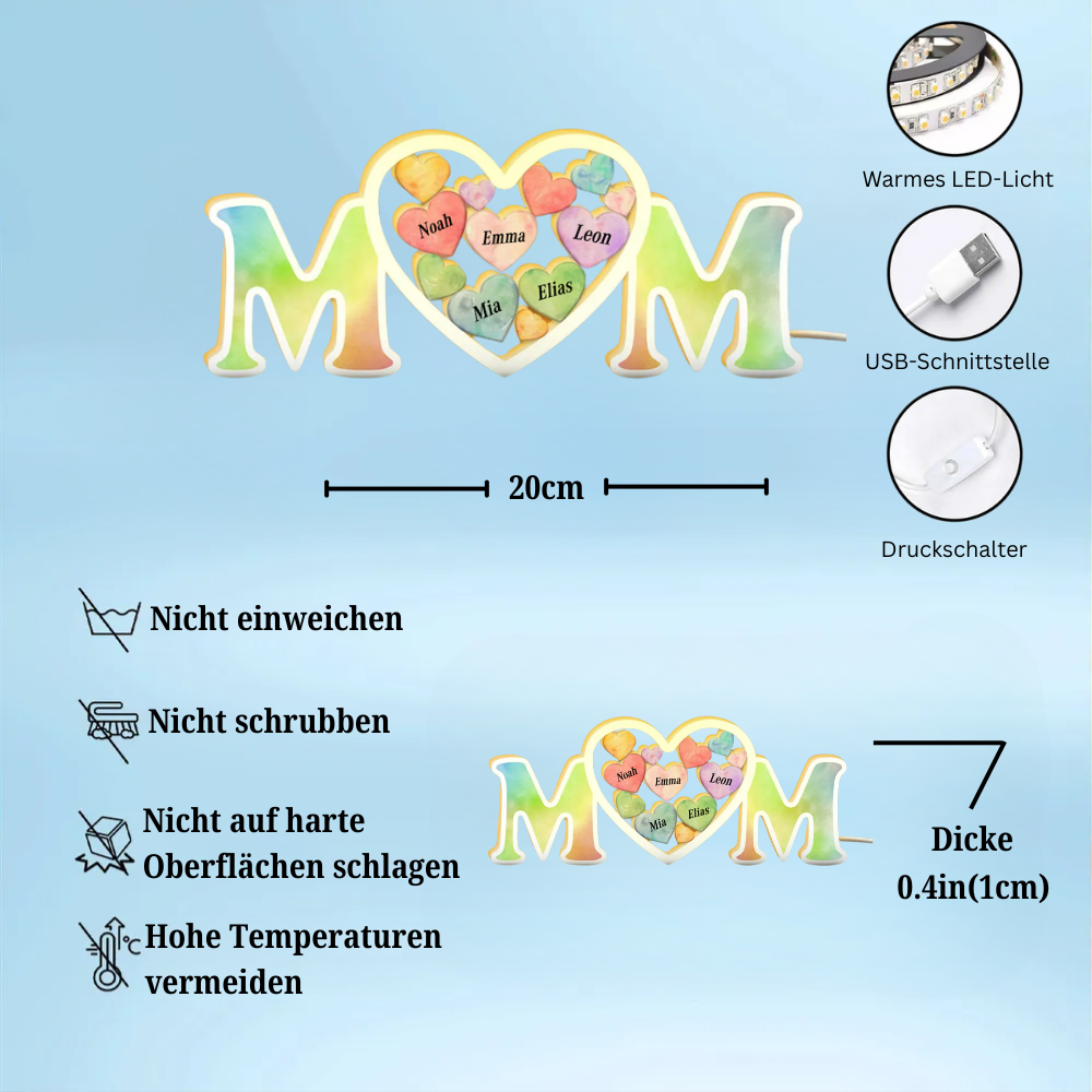 Personalisierte MOM-Lichtbox mit Namen Geschenk für Mama