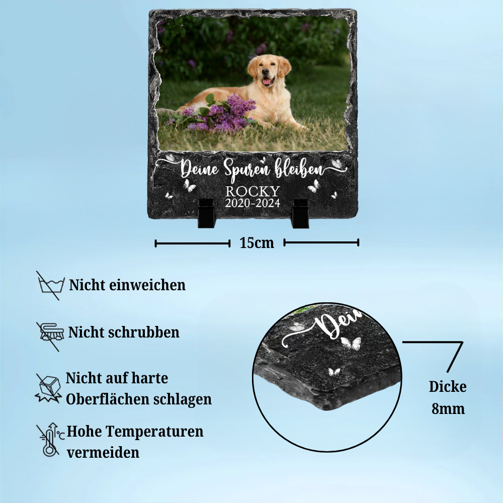 Personalisierte Schieferplatte mit Foto und Spruch Trauergeschenk