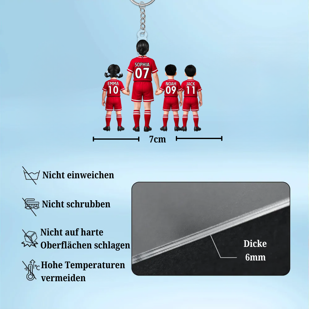 Fußballmama und Kinder- Acrylschlüsselanhänger mit Trikots und Namen