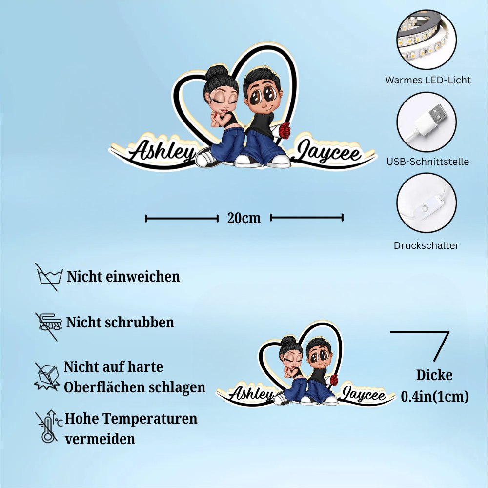 Y2K-Paar und Herz Personalisierte Lichtbox mit Namen Geschenk für Paar/LGBT-Paar