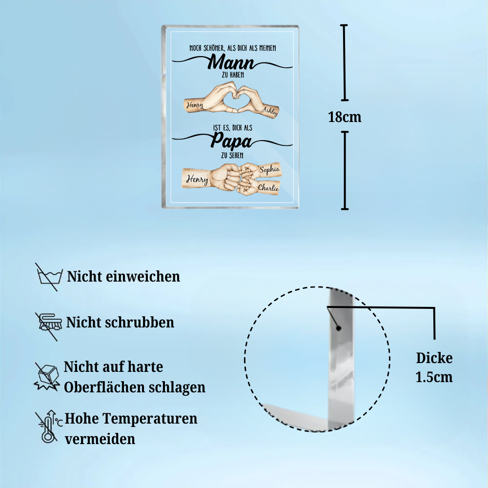 Acrylplakette mit Händen und Fauststoß für Papa Geschenk für Mann zum Vatertag