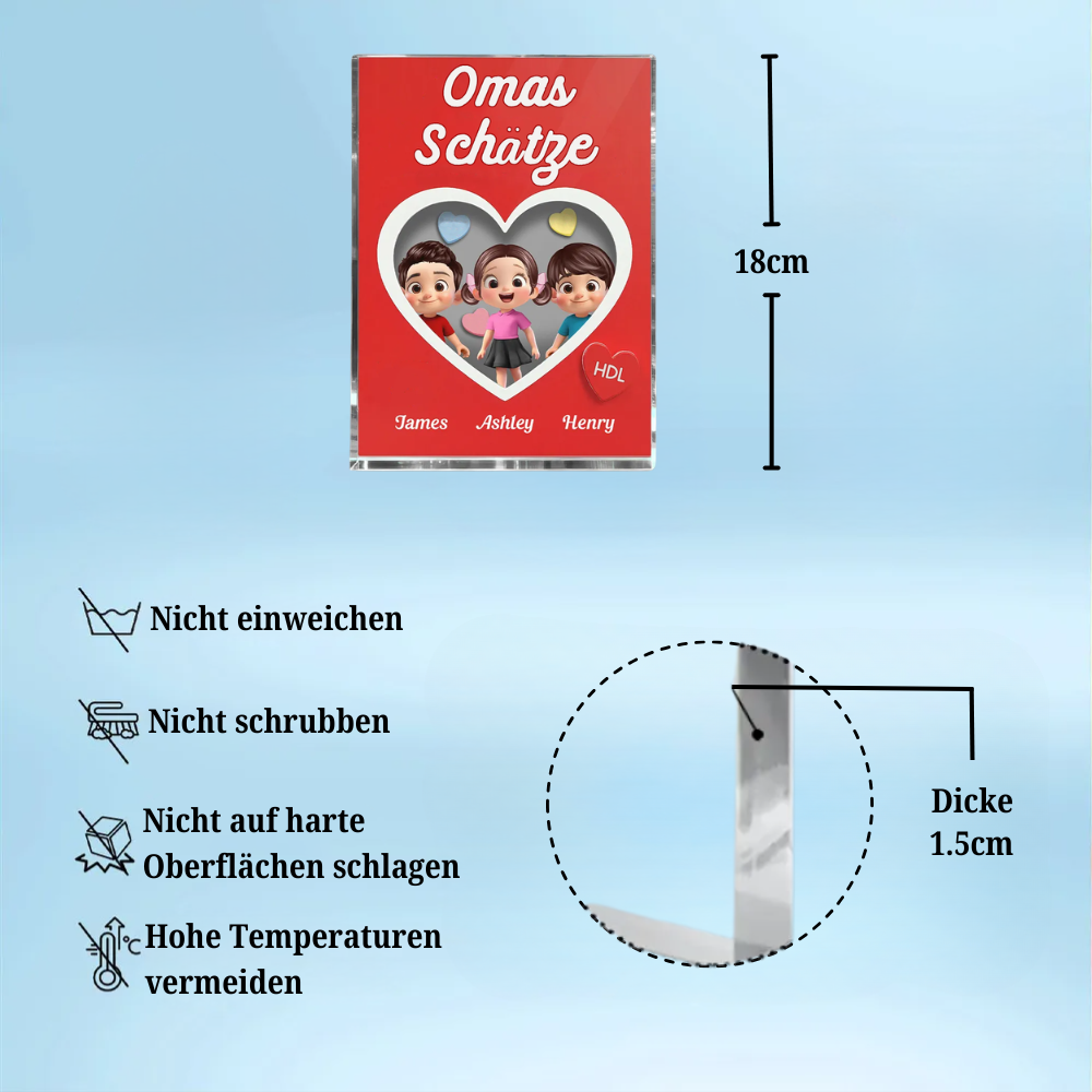 Omas Schätze-Personalisierter Acrylblock mit Kinder Geschenk für Mama und Oma