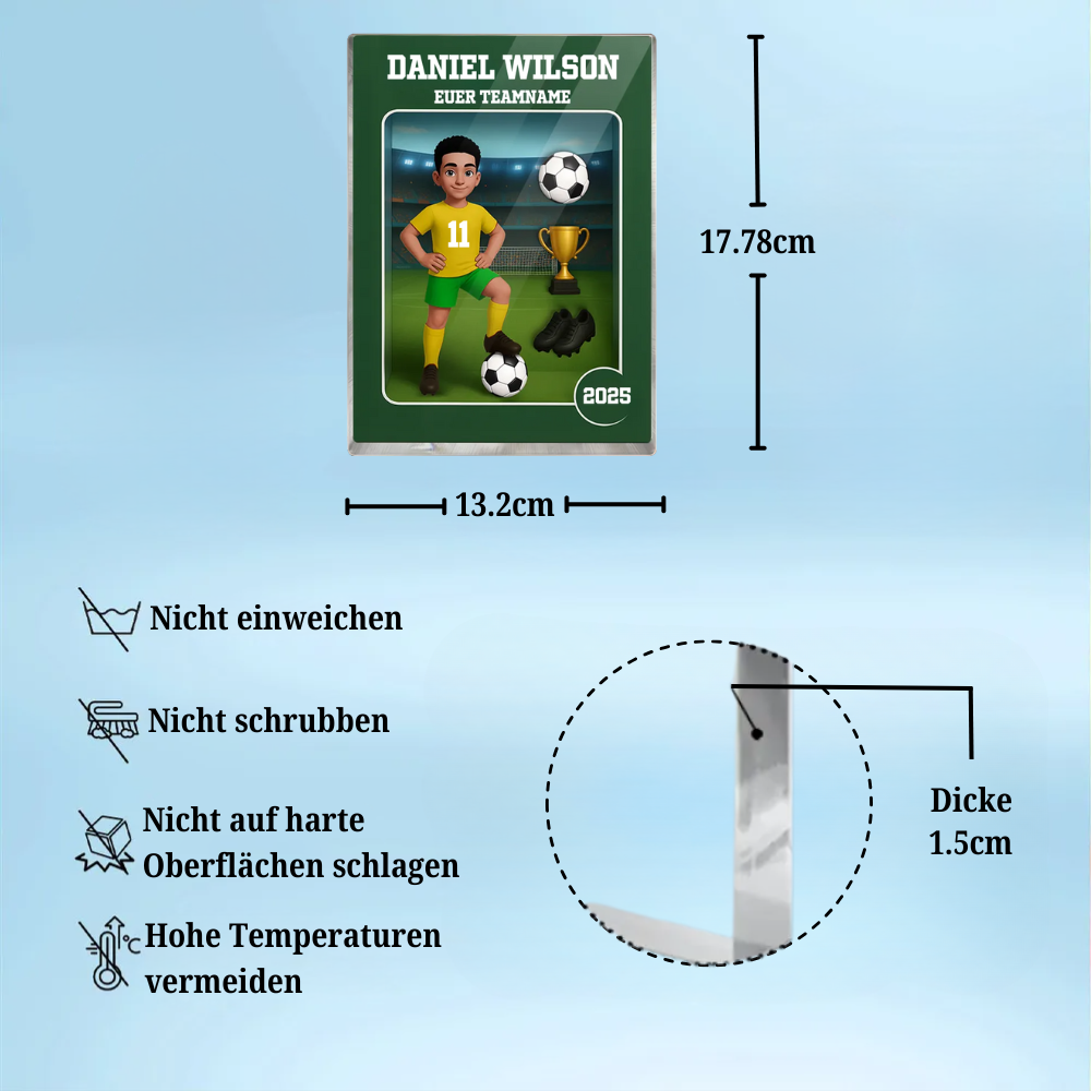 Personalisierter Acrylblock mit Fußballjunge und Fußballmädchen Geschenk für Kind
