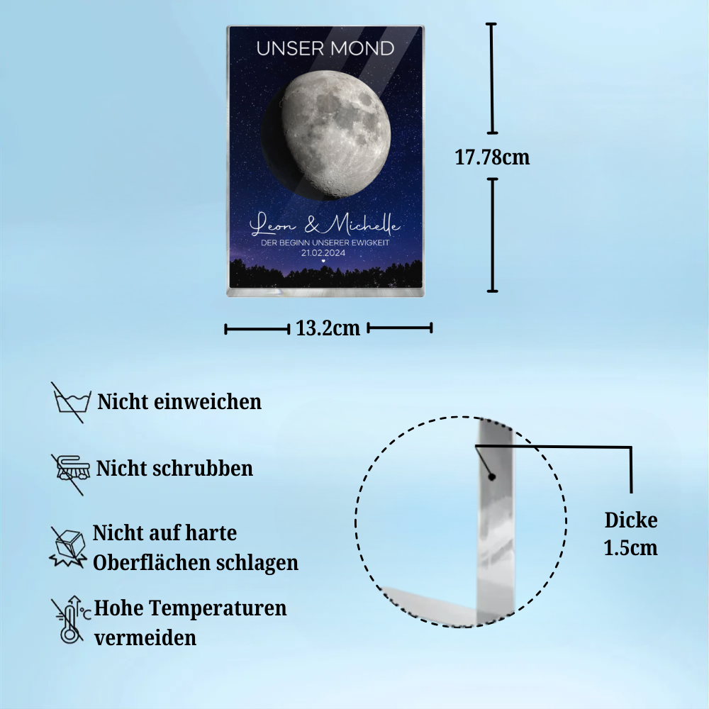 Unser Mond für Paar- Personalisiertes Acrylblock mit Mondphase, Namen und Spruch