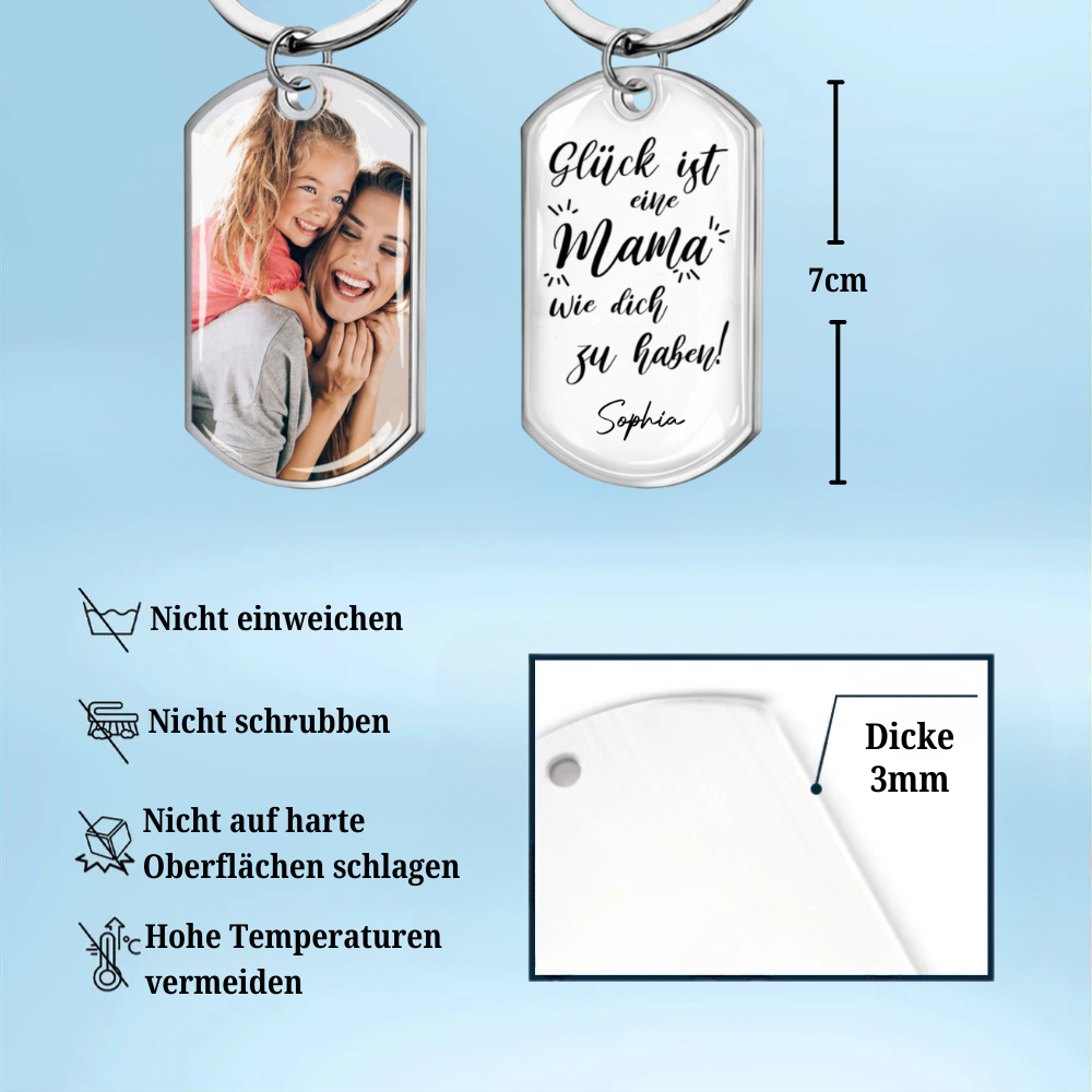 Glück ist... Foto-Edelstahl-Schlüsselanhänger mit Expoxidharz Geschenk für Mama, Papa, Oma und Opa