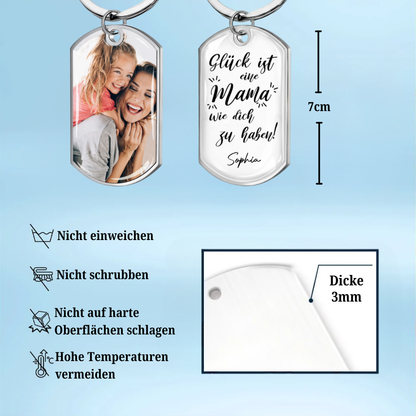 Glück ist... Foto-Edelstahl-Schlüsselanhänger mit Expoxidharz Geschenk für Mama, Papa, Oma und Opa